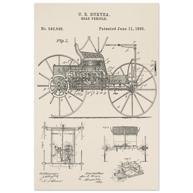 Road vehicle patent 540648 1895 by Charles Edgar Duryea. Automobile car history