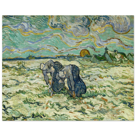 Two digging peasant women digging on a snow covered field by Vincent Van Gogh