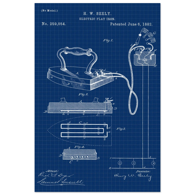 Electric Flat Iron patent by Henry W. Seeley Patent 259.054