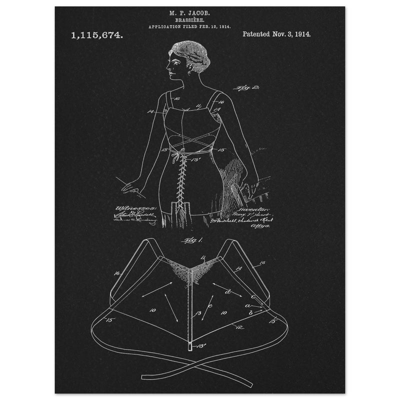 Brassiere patent drawing by M P Jacob.