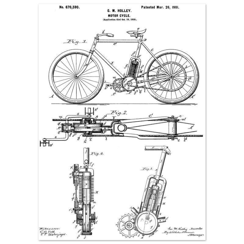 vintage motorcycle patent by G. M Holley.