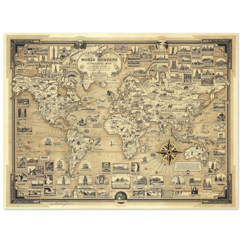 Pictorial Map of the World Wonders  by Ernest Dudley Chase.