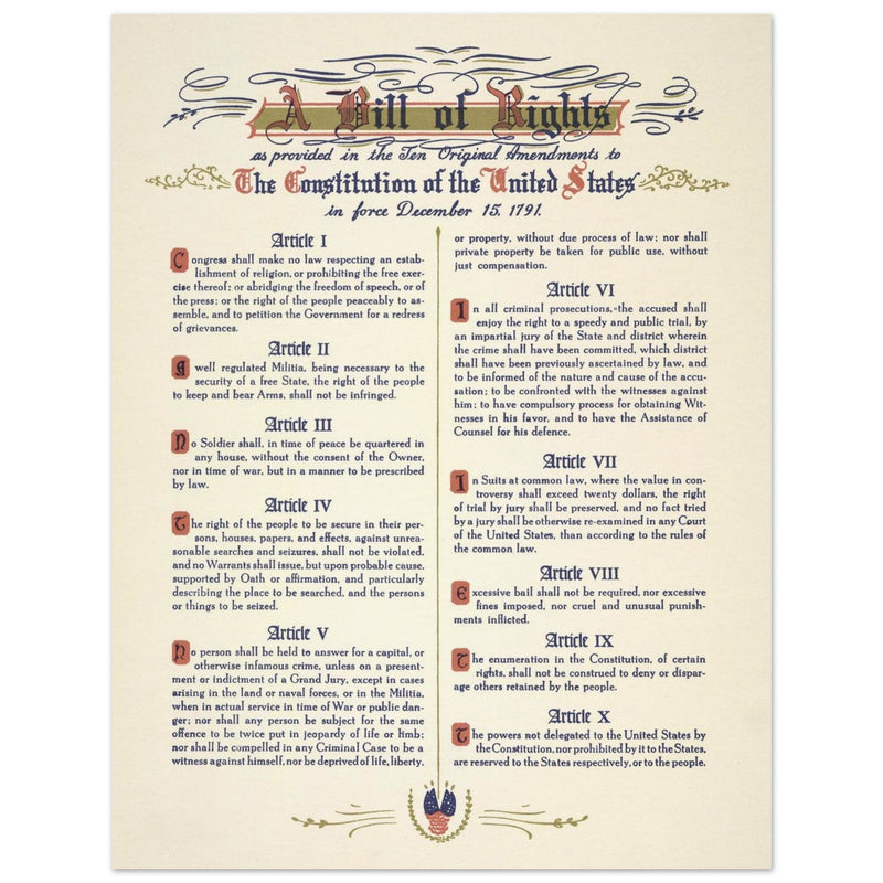 A Bill of Rights as provided in the ten original amendments to the constitution of the United States of America.