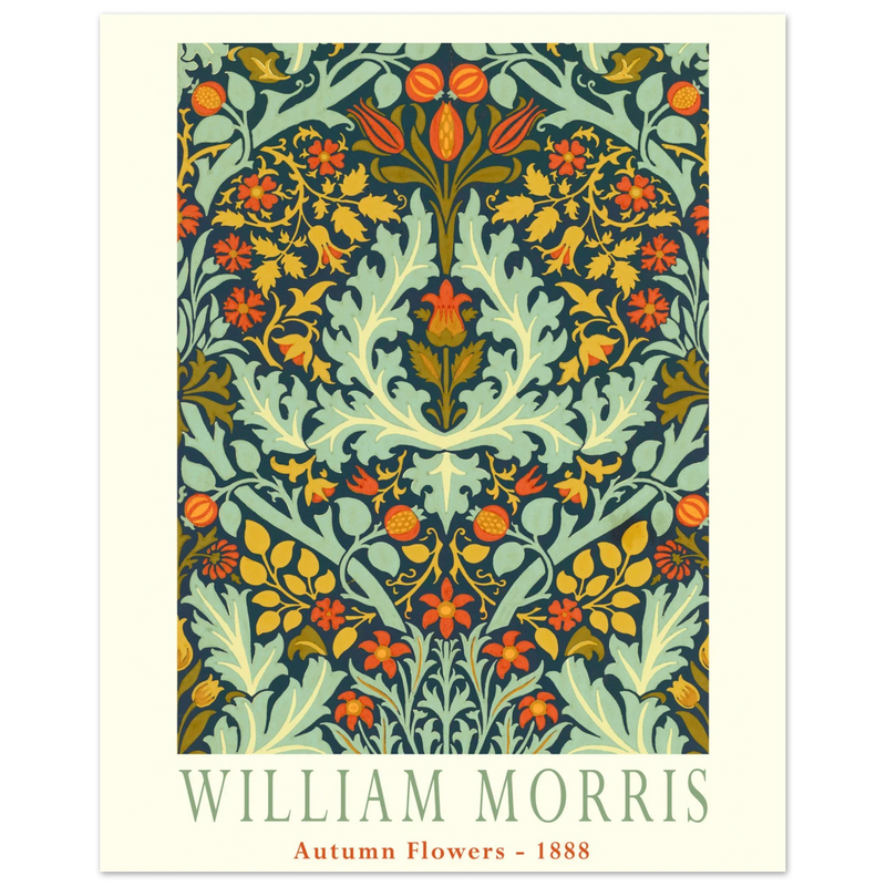 William Morris Autumn flowers vintage wallpaper reproduction.