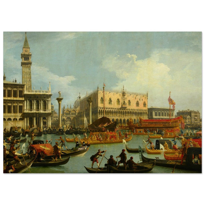 Bucentaur's return to the pier by the Palazzo Ducale. Painter Canaletto 1728. Venice Italy.