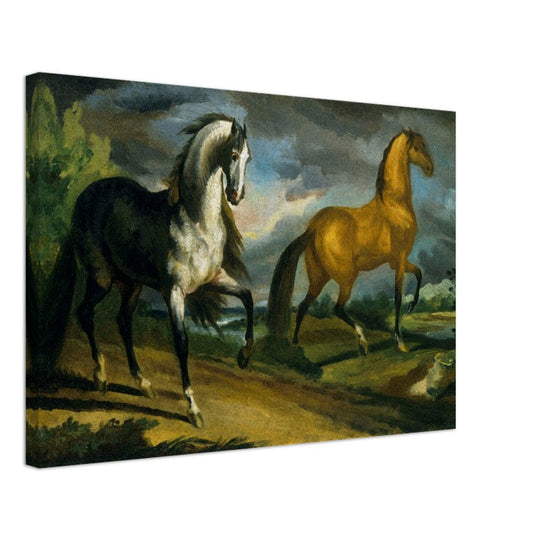 Two horses old painting by Theodore Gericault 1808.