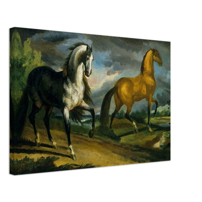 Two horses old painting by Theodore Gericault 1808.