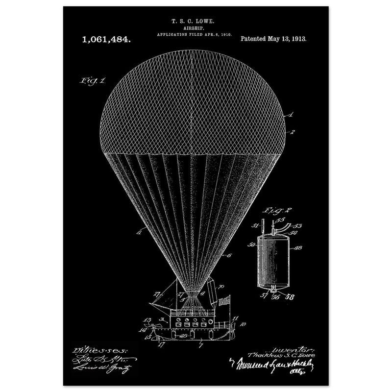 Airship patent drawing by T S C lowe Air balloon illustration