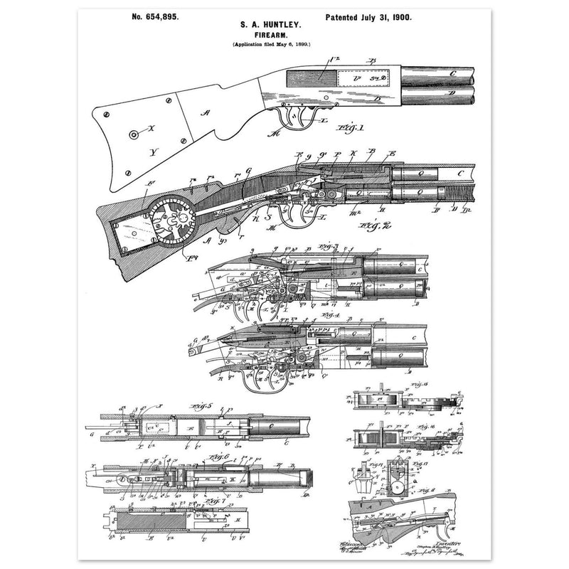 Firearm historic patent 1900. Matte paper
