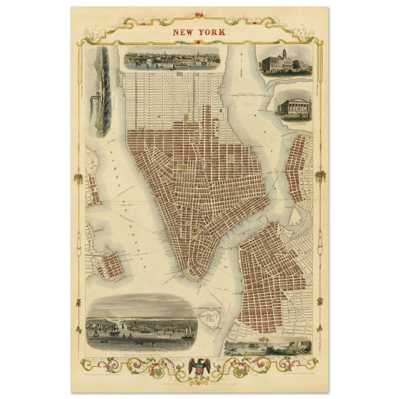 Vintage New York City map. Antique city plan of the city of New York.