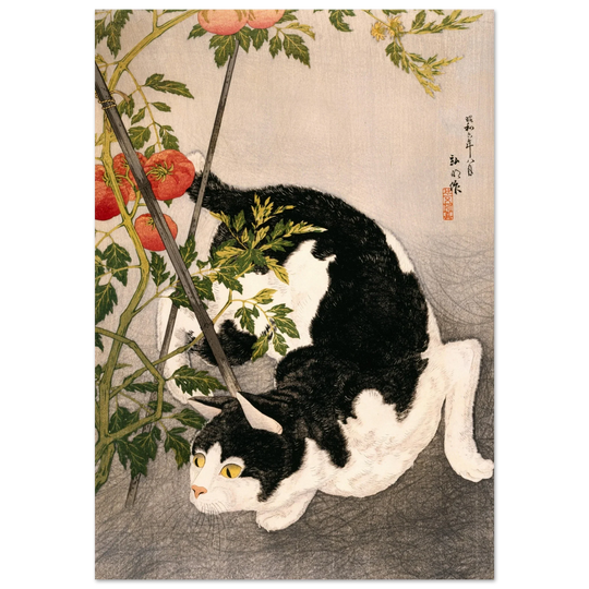 Black Cat and Tomato Plant vintage poster reproduction by Takahashi Hiroaki 1931