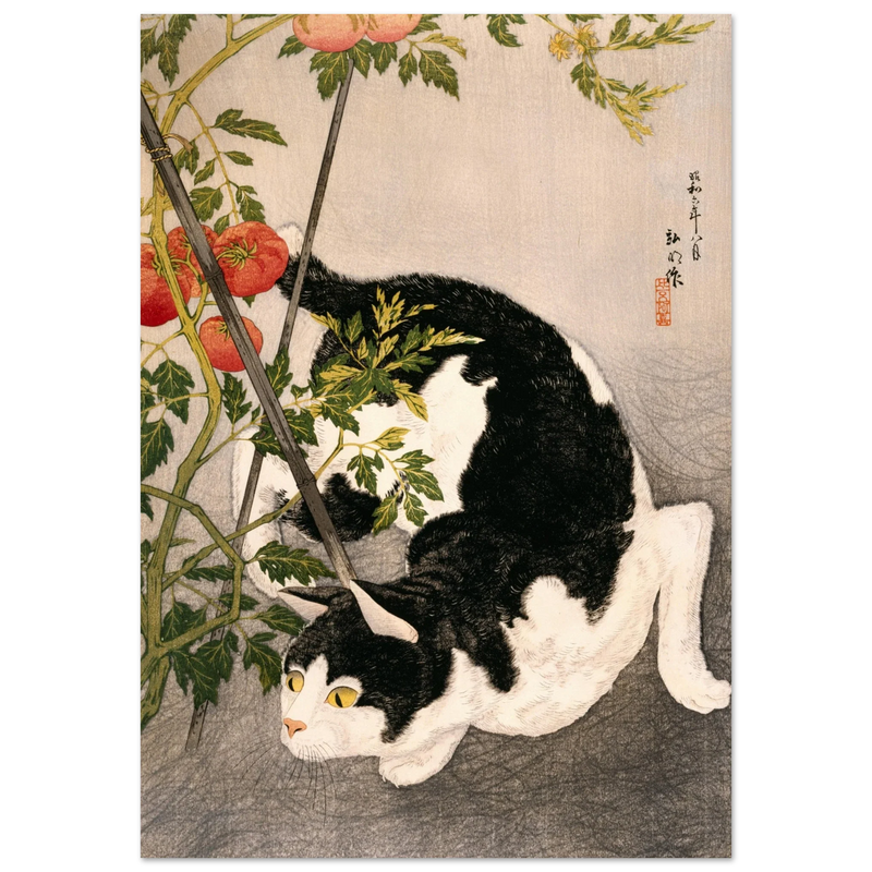 Black Cat and Tomato Plant vintage poster reproduction by Takahashi Hiroaki 1931