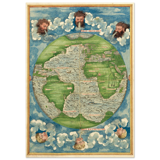 Ancient world map poster reproduction by Guillaume Le Testu 1555
