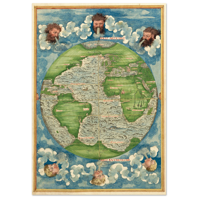Ancient world map poster reproduction by Guillaume Le Testu 1555