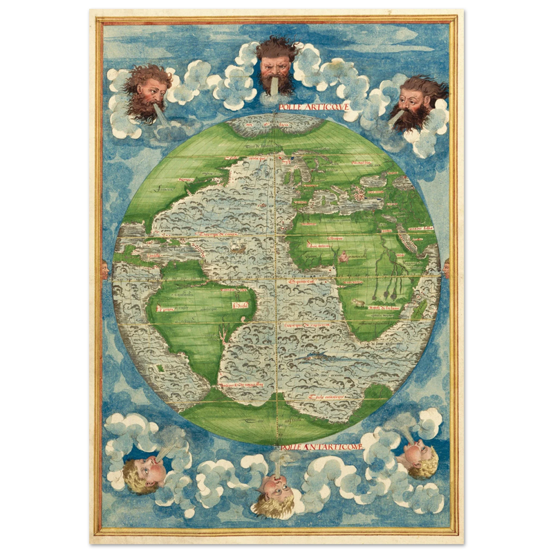 Ancient world map poster reproduction by Guillaume Le Testu 1555
