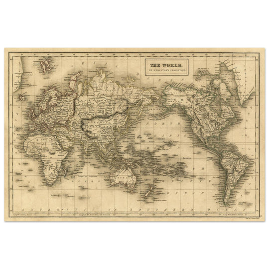 Old vintage world map on Mercator's Projection by George Aikman