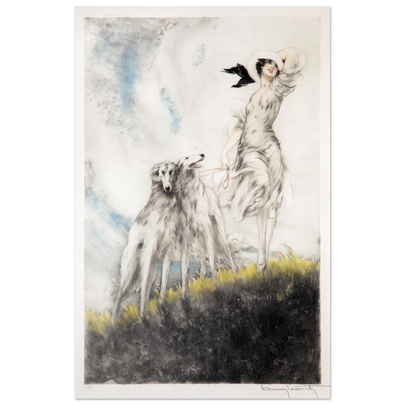 Louis Icart’s Joy of Life (1929) Woman with greyhound dogs.