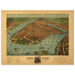 New York City aerial view vintage antique print. Old  with the bird's eye view of Manhattan.