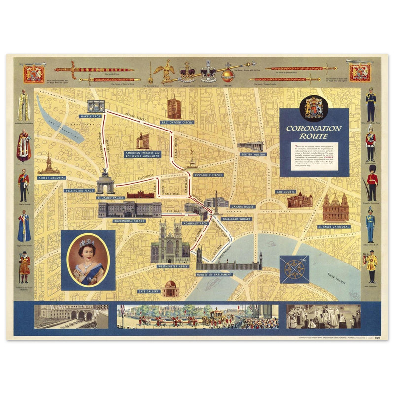 The Pictorial Map of the Route of the 1953 Coronation of Her Majesty Queen Elizabeth II  print