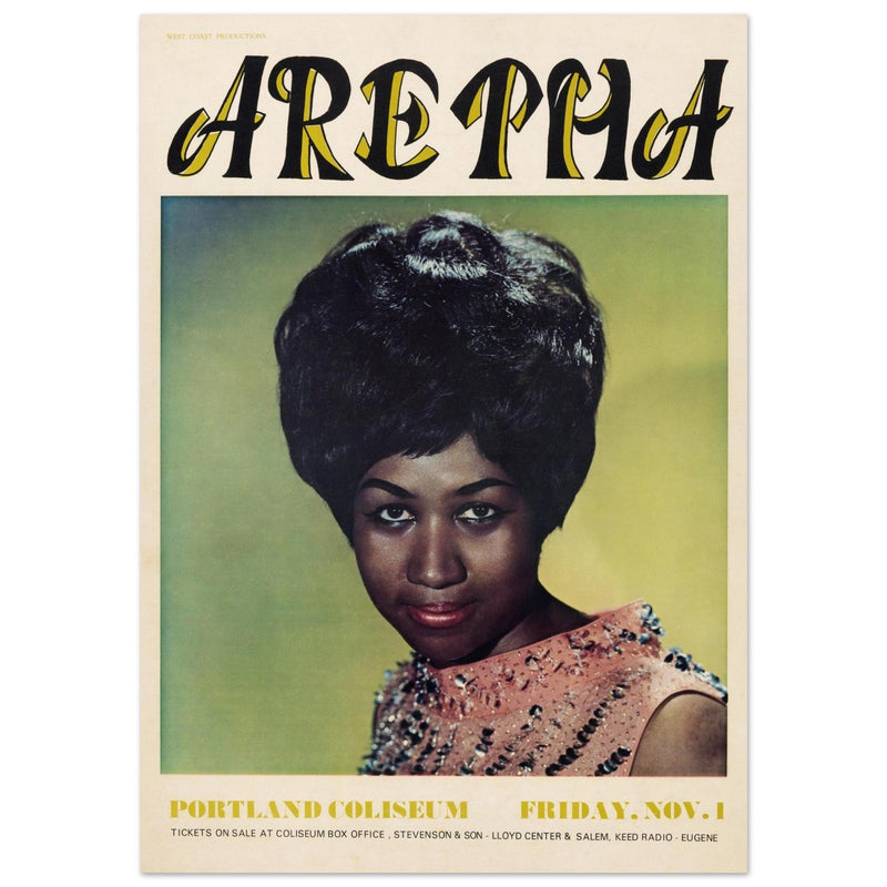 Aretha Franklin concert poster. Performance at Portland Coliseum 1968.