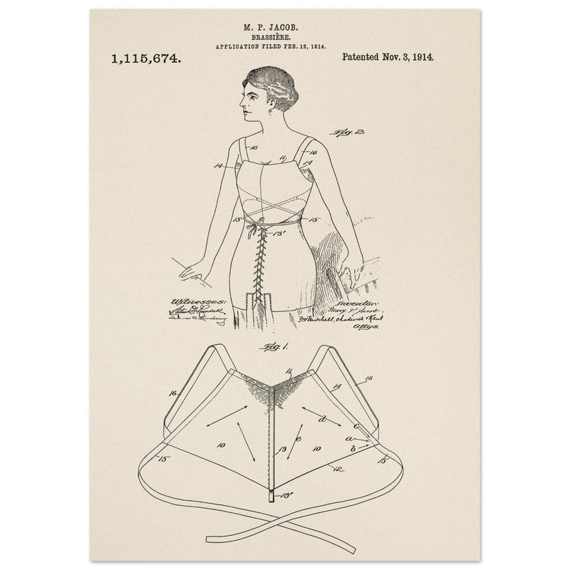 Brassiere patent drawing by M P Jacob.