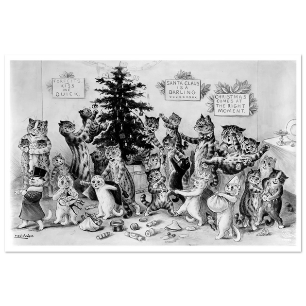 Cats decorating Christmas tree by Louis Wain 1906