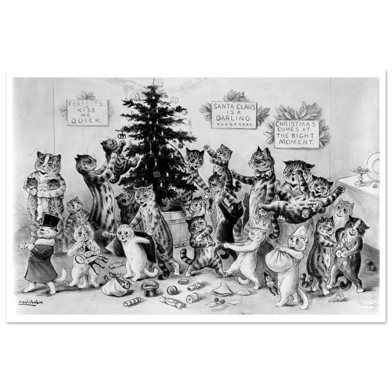 Cats decorating Christmas tree by Louis Wain 1906