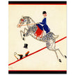 Aline Farrelly illustration for vintage fashion magazine cover woman on horse jumps over fence.