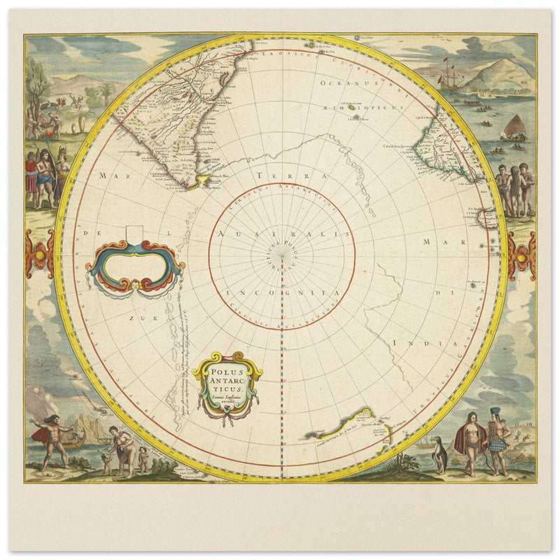Southern pole ancient map. Polus Antarcticus by Jan Jansson . XVII century cartography.
