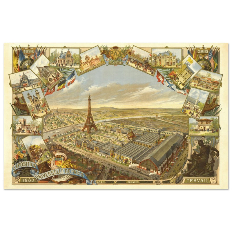 Exposition Universelle de Paris 1889. Eiffel Tower and Paris city view.