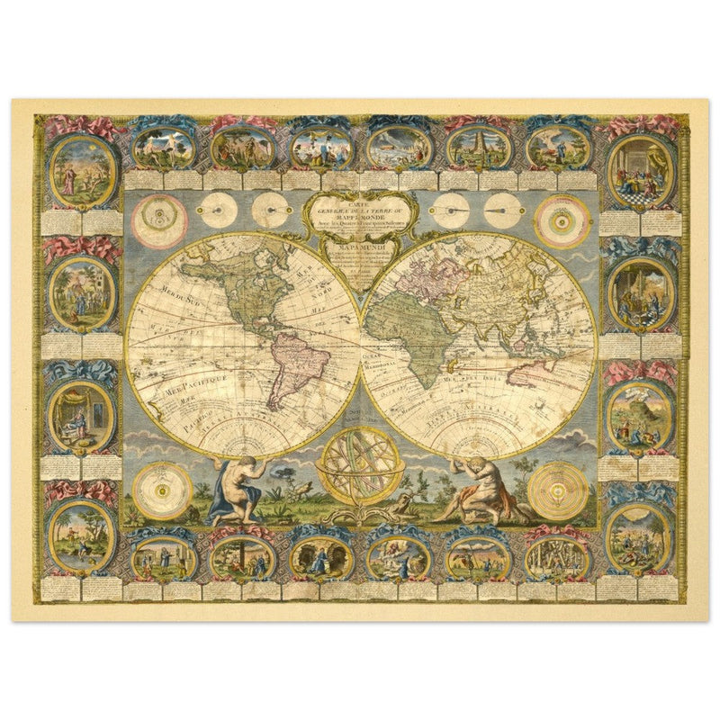 Ancient world map of 1776 by Abbe Clouet Double hemisphere world map.