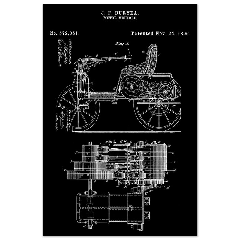 Motor Vehicle patent drawing by James Frank Duryea.