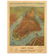 New York City vintage historic aerial view. Antique print  of Manhattan and the Hudson and East river.