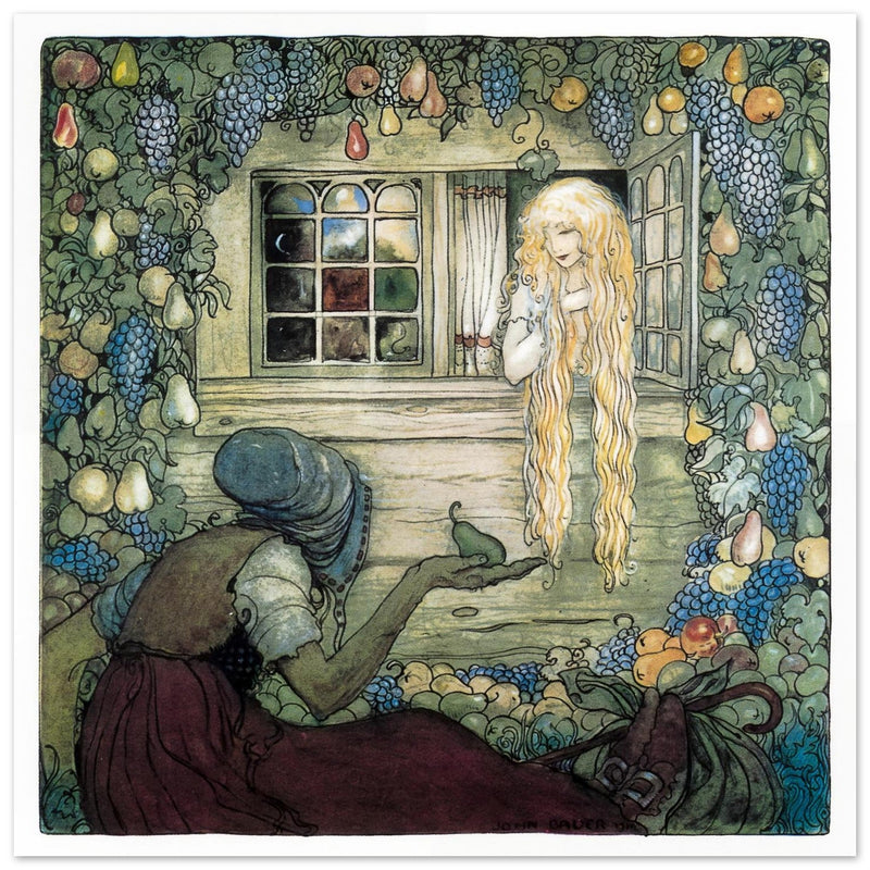 John Bauer vintage illustration print . From the fairy tale The Magician's Cape.