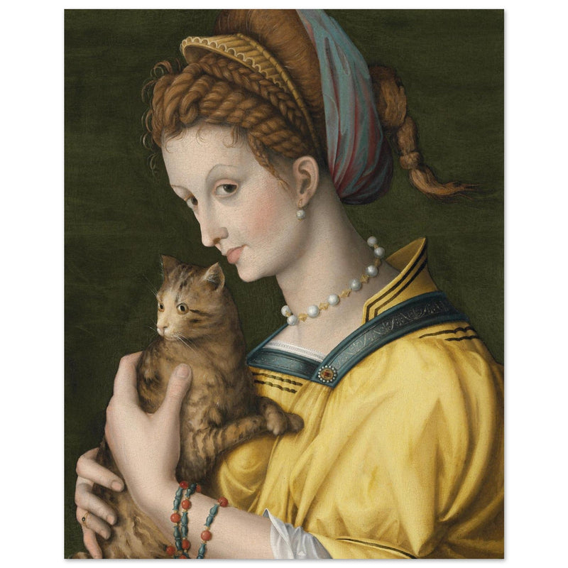 Portrait of a young lady holding a cat by Antonio d'Ubertino Verdi, Bachiacca