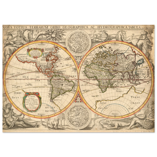 Ancient world map poster reproduction by Jodocus Hondius