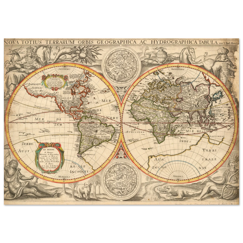 Ancient world map poster reproduction by Jodocus Hondius