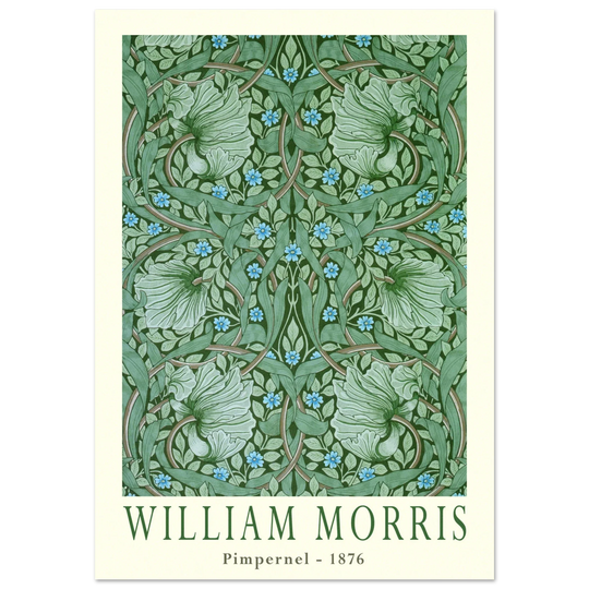 William Morris Pimpernel 1876. Green leaves and flowers wintage wallpaper art print.
