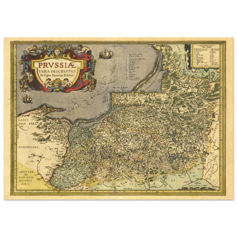 Ancient map of Prussia by Abraham Ortelius. Historic vintage map of 1570.