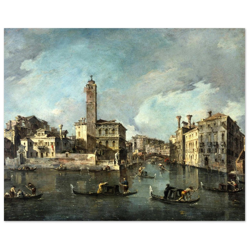 Antique painting of the Grand Canal at San Geremia, Venice Italy. Francesco Guardi.