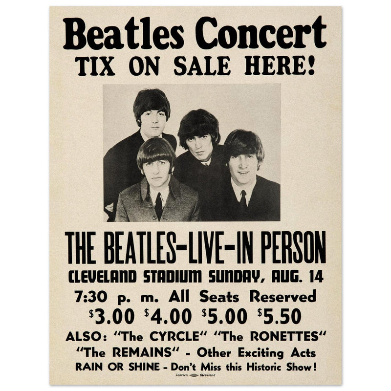 The Beatles music poster. Performance in Cleveland Ohio stadium in 1966.