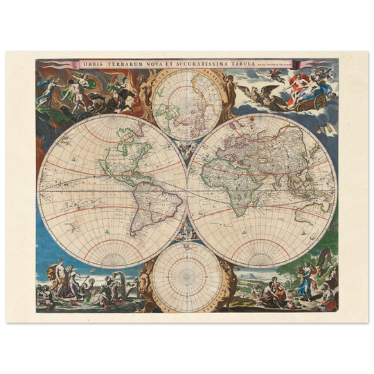 Old world map Orbis Terrarum Nova et Accuratissima Tabula poster by Nicolaes Visscher.