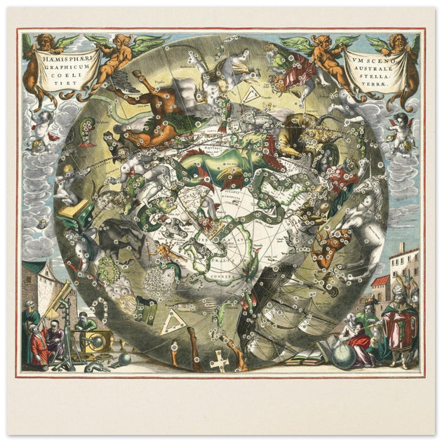 Southern celestial hemisphere with star constellations by Andreas Cellarius.