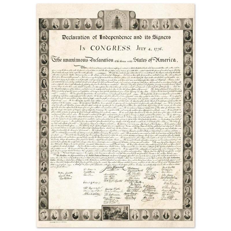 Declaration of Independence of the United States of America and its signers.