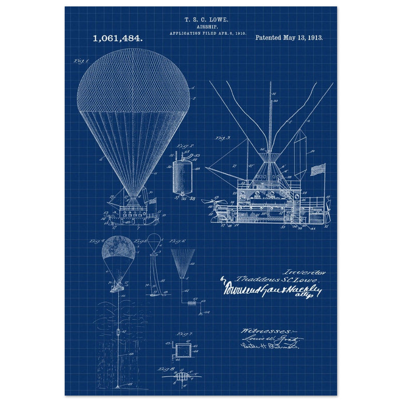 Airship patent illustration by T S C Lowe. Air Balloon