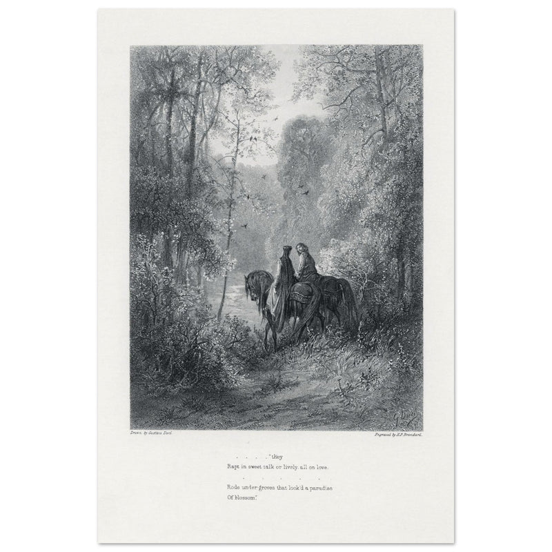 Gustave Dore illustration of King Arthur legend . The Dawn of Love. From the book Idylls of the King by Alfred Tennyson.