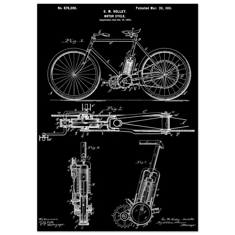 vintage motorcycle patent by G. M Holley.