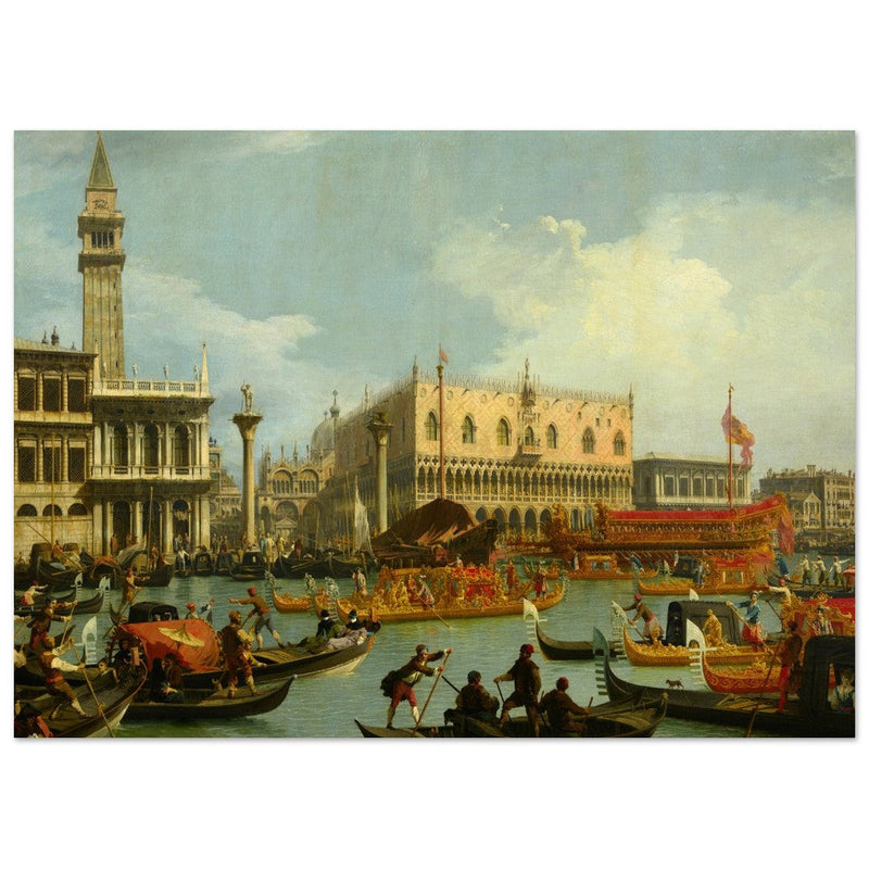 Bucentaur's return to the pier by the Palazzo Ducale. Painter Canaletto 1728. Venice Italy.