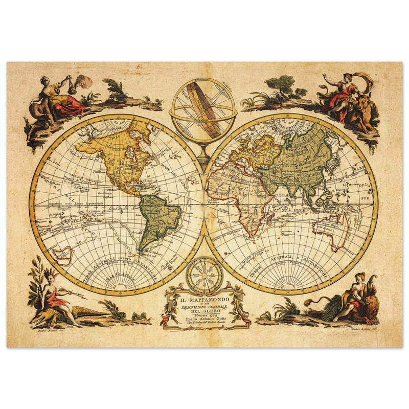 Ancient world map print. Il Mappamondo o sia Descrizione Generale del Globo by Antonio Zatta