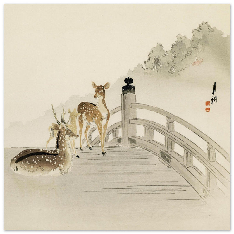 Two Deer On Bridge by Ogata Gekko ca. 1890-1910.